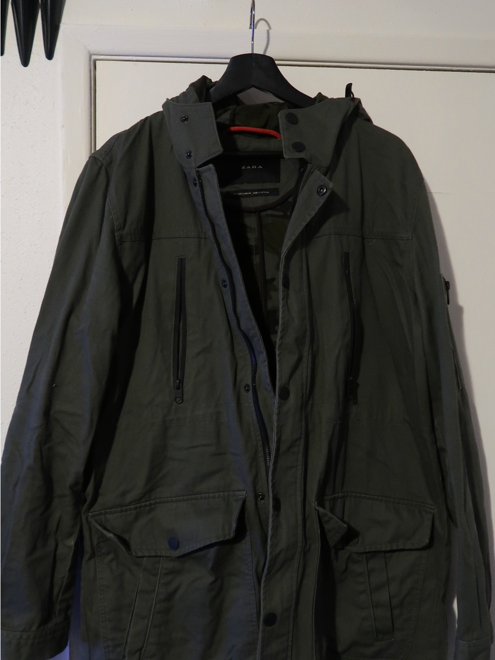 Zara Men's Dark Olive Hooded Field Jacket